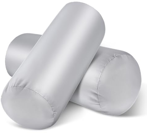2 Packs Round Neck Pillow Case Covers, 16x5.9inch Cervical Neck Roll Pillow Cover Soft Round Pillow Covers with Zipper Bolster Pillowcases Silk Pillow Case Covers for Hair & Skin(Only Case)