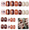 PEXIVOZ 24 uñas postizas cortas marrones con purpurina,uñas press on,uñas postizas francesas cortas,uñas postizas niña,con pegamento de gelatina y pegamento
