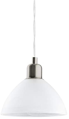 EGLO Pendelleuchte Brenda, 1 flammige Hängelampe, Esszimmerlampe aus Metall in Silber und Glas in Alabaster weiß, E27 Fassung, Ø 19,5 cm