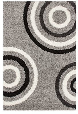 Lalee 347167807 Designer Hochflor Shaggy Teppich / Weich / Muster : Kreise / TOP Preis / Silber / Grösse : 80 x 150 cm