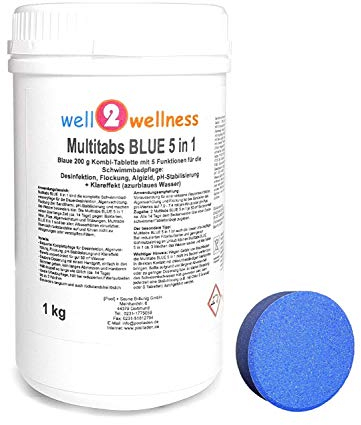 well2wellness Multitabs Blue 5in1 200g 1,0 kg | Chlor Tabletten | Langsamlöslich | 5 Wirkungen in 1 Tablette | Langanhaltende Wirkung | Multifunktionstabletten | Reinigungstabletten