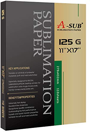 A-SUB Sublimation Paper 11x17 Inch 110 Sheets Compatible with Sublimation Printer and Ink 125g