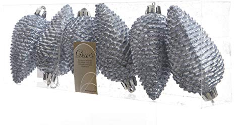 Christbaumschmuck Zapfen Kunststoff 8 x 4,5 cm 6 Stück Anhänger eisblau hellblau