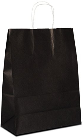 Papiertüten schwarz mit Kordel-Henkel I 300 Stk. 18+08x22cm I Papiertragetasche für Einzelhandel, Weihnachten, Mitbringsel, TO-GO I Geschenktüten aus Kraftpapier I HUTNER
