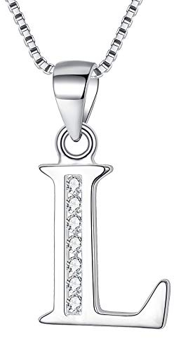 Clearine 925 Sterling Silver Initial Necklace CZ 26 Letters L Alphabet Charm Pendant Jewellery Gifts for Women Mom Girlfriend Girls Teen Anniversary Birthday Mothers Day Christmas Valentines