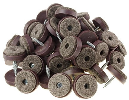 100 Stück Filzgleiter mit Kunststoffträger zum Schrauben braun Ø 28 mm