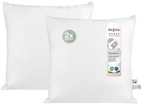beties - PublikPlus - 2er-Set Feder Füllkissen 80x80 cm – 1950 g Enten- & Gänsefedern – 50% Mehrfüllung – extra standfestes Innenkissen – waschbares Inlett – Sofakissen, Kopfkissen & Bodenkissen