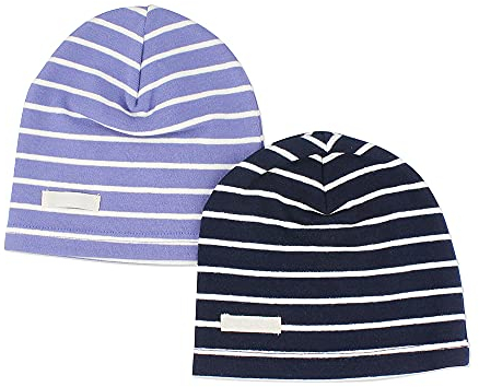 LACOFIA Baby Jungen Beanie Mütze Kinder Weiche Baumwolle Strickmützen Kleinkind Gestreift Hut 2 Stücke S/0-6 Monate