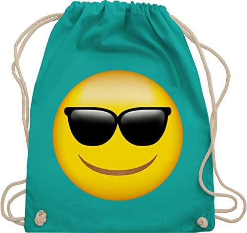 Turnbeutel Rucksack - Manga & Comic Zubehör - Emoticon Sonnenbrille / Sommer Sonne - Unisize - Türkis - smile beutel smiley, sportbeutel umhängebeutel beuteltasche bag bags stoffbeutel tasche