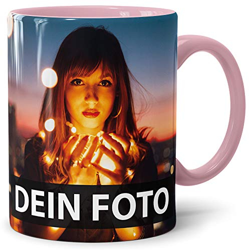 PR Print Royal Foto-Tasse zum selbst gestalten mit Foto und Text/mit individuellen Druck in Profiqualität/Personalisierte Geschenk-Idee mit Bild/XXL-Druck/Rosa