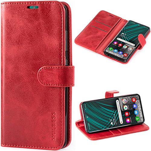 Mulbess Handyhülle Kompatibel mit Samsung Galaxy A51 Hülle Leder, Klapphülle, Schutzhülle, Wein Rot