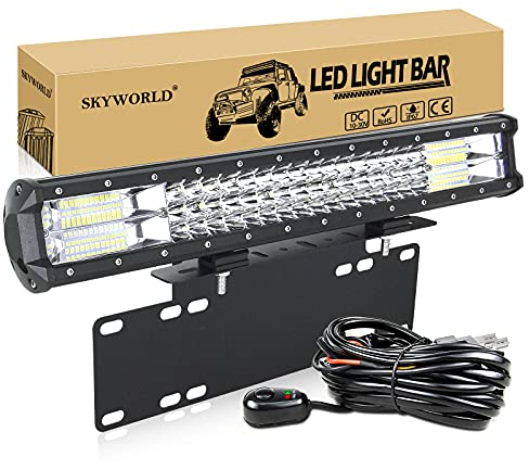 SKYWORLD 20 inch 288W LED Work Light Bar, Offroad Driving Fog Lightbar with Bumper Number Licence Plate Mounting Bracket and 12V Wiring Harness Kit for 4x4 Truck Car SUV