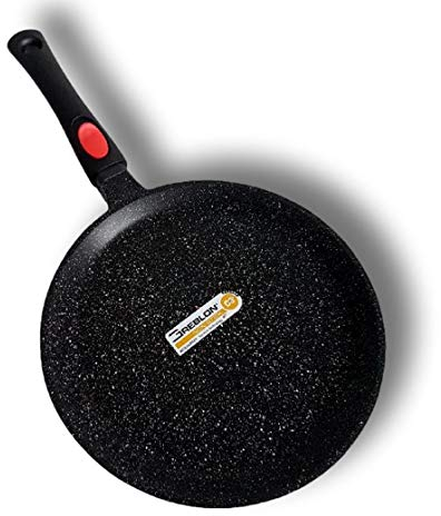Cflagrant® Très Grande Poêle à Crêpes 32cm Crêpière Façon Pierre Tous Feux Dont Induction Sans PFOA Cuisson Sans Matière Grasse Revêtement en Greblon C3 de Technologie Allemande (32cm)