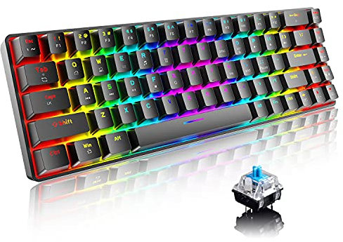 T8 Teclado mecánico actualizado 60% para juegos compacto tipo C con cable 68 teclas LED retroiluminado USB teclado impermeable 18 Chroma RGB Backlight teclas anti-ghosting (interruptor negro/azul)