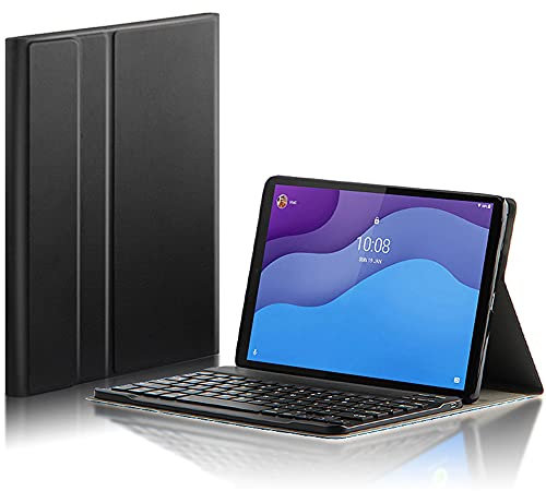 QYiD Funda de teclado para Lenovo Tab M10, funda de piel con soporte y teclado inalámbrico magnético desmontable para Lenovo Tab M10 (TB-X505L/TB-X505F/TB-X605L/TB-X605F), color negro