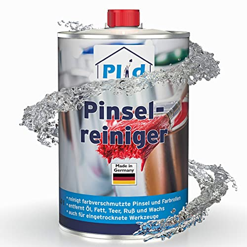 Plid® Pinselreiniger 1L [FARBLOS & GERUCHSMILD] - Pinsel Reiniger für verschmutzte Pinsel, Farbrollen und eingetrocknete Werkzeuge - Pinselreiniger reinigt Öl - & Acrylfarbe, Fett, Teer, Ruß & Wachs