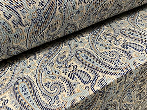 Slub Single Jersey Stoff, Meterware – Paisley Print – Creme & Türkis