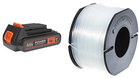 BLACK+DECKER Batterie Lithium 18V 2 Ah, Compatible avec Tous Les Outils 18V & Bobine de Rechange pour Coupe-Bordures, 50 m de Fil en Nylon Transparent et Résistant, Fil de ⌀1,5 mm, A6171-XJ