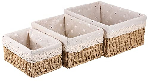Generic 3 Stück Nässekörbe mit Aufbewahrungsfutter aus Weidengeflecht, Aufbewahrungskorb aus Rattan, handgewebt, Körbe aus Weidengeflecht, Aufbewahrungsbehälter