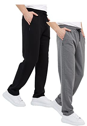 COMEOR Men's Cotton Jogging Pants - Long Men's Sweatpants - Men's Jogger Training Trousers, Relaxing Track Suit Bottom (Black/Dark Grey, S)