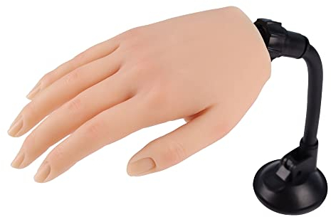 KnowU Übungshand für Nageldesign, Silikon Übungshand mit Ständer, Fake Hand, Praxis Hand für Acryl Nägel, Flexibel und langlebig Nagel Übungs Hand, Farbe 1# Links
