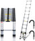 Jopassy Teleskopleiter, Rutschfester Aluminium Stehleiter, 150 kg/330 Pfund Belastbarkeit Ausziehbare Leiter, Aluminiumleiter mit Tragegriff, Mehrzweckleiter (A-4.4M mit Haken)