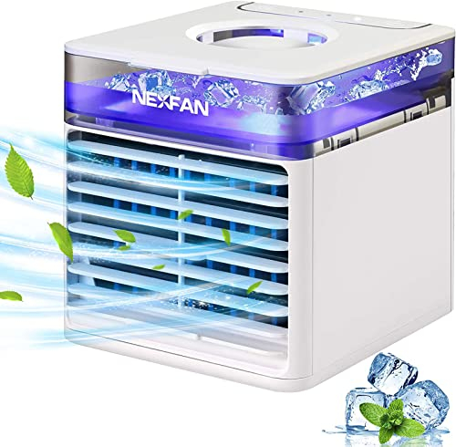 Mzhki Personal Air Cooler, Portable Cooling Air Conditioner With USB, 3 in 1 Evaporative Coolers, Humidifier and Purifier, 7 Colors LED Night Desktop Cooling Fan for Office, Home, Travel, Dorm