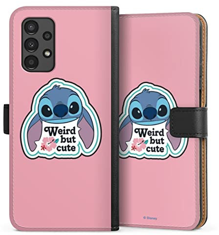 DeinDesign Klapphülle kompatibel mit Samsung Galaxy A13 4G Handyhülle aus Kunst Leder schwarz Flip Case Lilo & Stitch Disney Sprüche