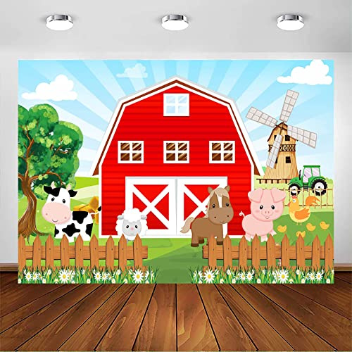 Avezano Hintergrund für Geburtstagsfeier, Rotes Bauernhofmuster, Bauernhoftiere, Happy Birthday Hintergrunddekorationen für Kinder, Babyparty, Banner (2.1 * 1.5m)