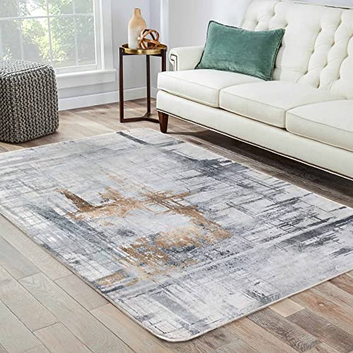 Tinyboy-hbq Teppiche Modern Designer für Wohnzimmer Kurzflor Teppich für Wohnzimmer Schlafzimmer Grau (Grau/Gold, 120 x 160 cm)
