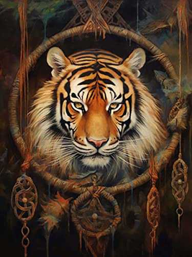 Reofrey 5D Diamond Painting Zubehör Tiger Traumfänger, DIY Full Dril Tiere Diamant Painting Bilder Set Diamant Malerei Vollbohrer, Kreuzstich Erwachsene Stickerei Crystal Strass Foto Craft 30x40cm