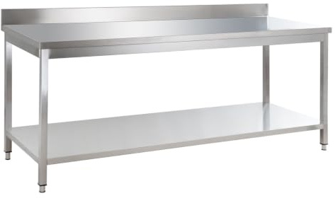 GastroHero Edelstahl Arbeitstisch I Arbeitstisch 100x60 cm mit Grundboden I ohne Aufkantung I Edelstahltisch für Gastronomie I Gasto Tisch AISI 201 (1800 x 600 x 850 mm, mit Aufkantung)
