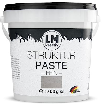 LM-Kreativ LM Struktur Paste fein 1,7 KG - Beton Grau - Strukturpaste für Leinwand - Perfekt für Bilder im Wohnzimmer, Flur, Schlafzimmer, Büro