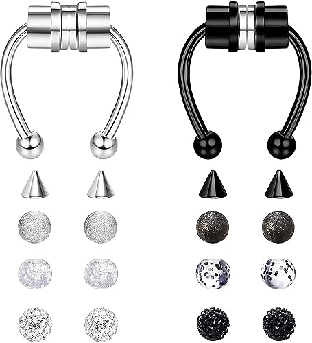 YADOCA Fake Septum Piercing Magnet Fake Nasenpiercing 316L Edelstahl Hufeisen Fake Nasenringe Nicht Piercing Clip On Nasenreifenringe für Damen Herren, 2