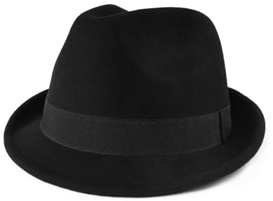 Zylioo XS/S/M/L/XL/XXL Trilby Fedora Sombrero para cabeza grande y pequeña, sombrero de gángster de invierno hecho de fieltro, sombrero panamá sombrero de bogart, sombrero de mafia, Ala corta - Negro,