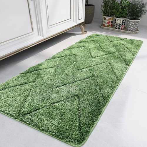 homantic Badezimmerteppich – Badematten für Badezimmer, Badläufer rutschfest Badteppich, Lang Badezimmer-Dekor, wasserabsorbierend, für Waschbecken, Badewanne, Badteppiche Dunkelgrüne, 45 x 120 cm