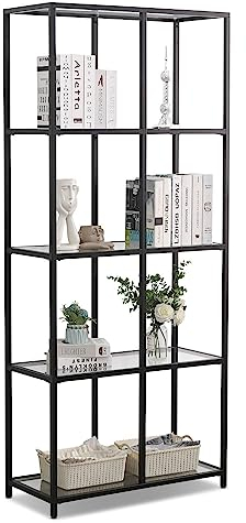 Mein-Regal Glasgow XL, Metallregal schwarz, Glasregal, Bücherregal, Standregal, Wandregal, offenes Badregal, für Wohnzimmer, Schlafzimmer, Ankleidezimmer, Bad, Flur, Kosmetikstudio (Black)