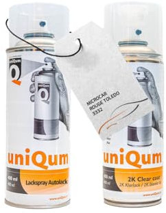 UniQum Autolack + Klarlack 2K Spraydose für MICROCAR ROUGE TOLEDO 3332 Autolack Reparatur 2 x 400 ml