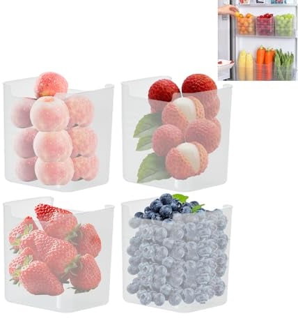 Fridge Side Door Storage Containers, 4 Pack Fridge Organisers, Kitchen Organisation Storage Bins, Clear Refrigerator Organizer Box, for Cabinets, Pantries and Drawers, 3.94x3.23x4.25inch