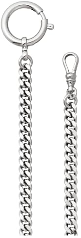REGENT Herren Taschenuhr Kette 6 mm Breite 31 cm Länge mit Karabiner Flachpanzer Silberfarben P-43