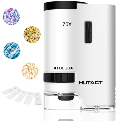 HUTACT 70x Mini Microscope Portable pour Enfants avec 5 Lames pour l'Apprentissage et l'Éducation