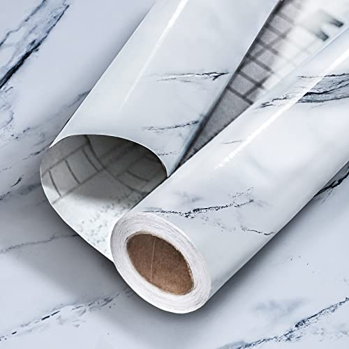 Klebefolie Möbel Marmor Weiß 60 x 1000cm Möbelfolie Selbstklebend Küchenfolie Arbeitsplatte Schrankfolie Tapete Möbel Dekofolie für Fensterbänke Schrank Couchtisch Esstisch und Küchenarbeitsbank