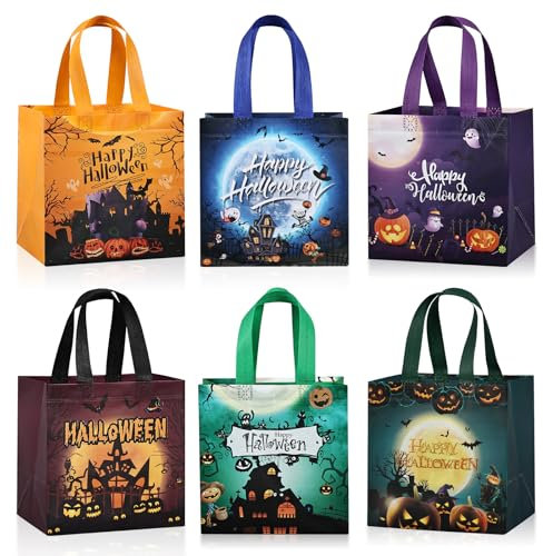BBLIKE Halloween Tüten für SüßIgkeiten - 6 Stück Tasche mit Griffen für Trick or Treat, Halloween Korb für Kinder, Vliesstoffen Geschenktüten, Praktische Beutel für SüßIgkeiten, Kekse, Snacks