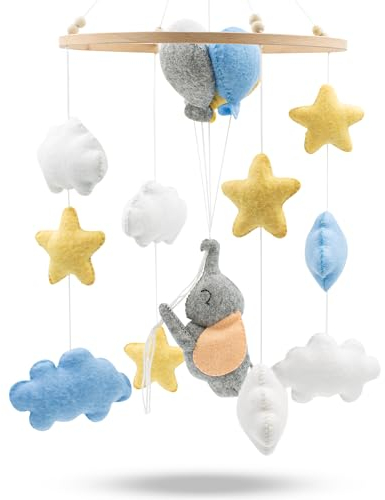 Baby mobile kleine Elefant – Baby Mobiles mit Holzring und süßen Tierchen – Perfektes Mobile für Babybetten oder als Babyzimmer Deko.