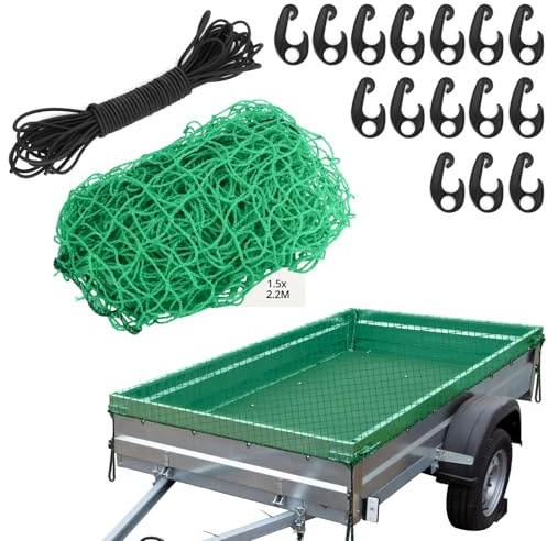QWORK® Anhängernetz, 1.5x2.2M Anhänger Netz, Anhängernetz mit 15 Haken und Gummiseil