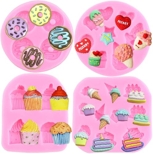 RFGHAC Ice Cream Cones Silicone Mould Donut Fondant Moulds for Cake Decorating Cupcake Topper Chocolate Popsicle Candy Cake Pop Polymer Clay Gum Paste Set of 4