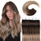 VINBAO Invisible Tape in Extensions Echthaar Haarverlängerung Echthaar Dunkel Braun bis Chestnut Braun und Dirty Blonde Highlights 20pcs 40cm 50g Tape in 16 Zoll #2/6/18