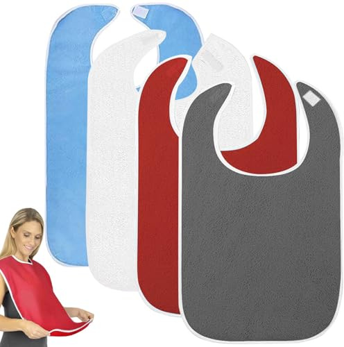 GBKDQQ 4-stück Lätzchen für Erwachsene: Wasserdicht, Wiederverwendbar, Kleiderschutz für Erwachsene, Ältere Frauen, Männer, Behinderte
