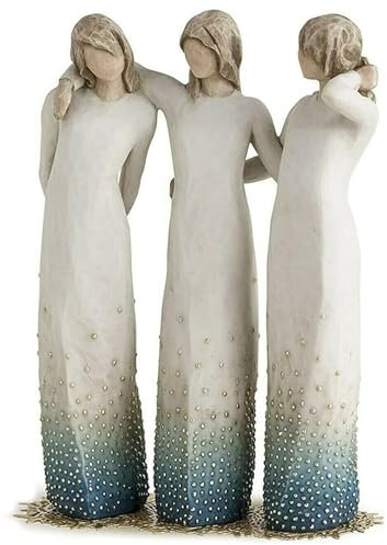 3 sorelle Willow Tree Figure in resina, decorazione per desktop dipinta a mano, statuetta decorativa per la casa, regalo per amici sorelle, blu