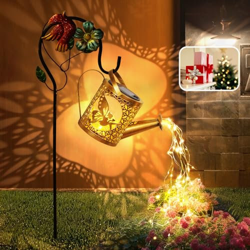 Axafnev Solarlampen für Außen Gartendeko für Draußen Wetterfest Upgrade Gießkanne Solar Lichterkette mit Garten Fee LED Glaskugel Schäferhaken für Braußen Gehwege Hof Terrasse Garten deko Geschenk